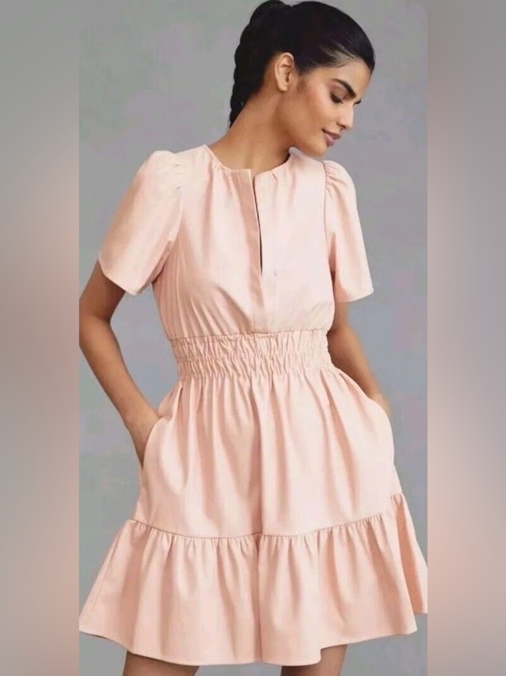 Anthropologie Somerset Vegan Leather Mini Dress Blush Sz S